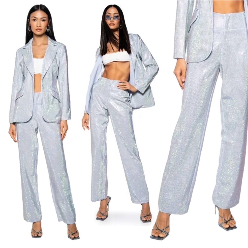 AKIRA POP STAR FITTED RHINESTONE EMBELLISHED DIAMONTE TROUSERS Blue Sz L NWOT